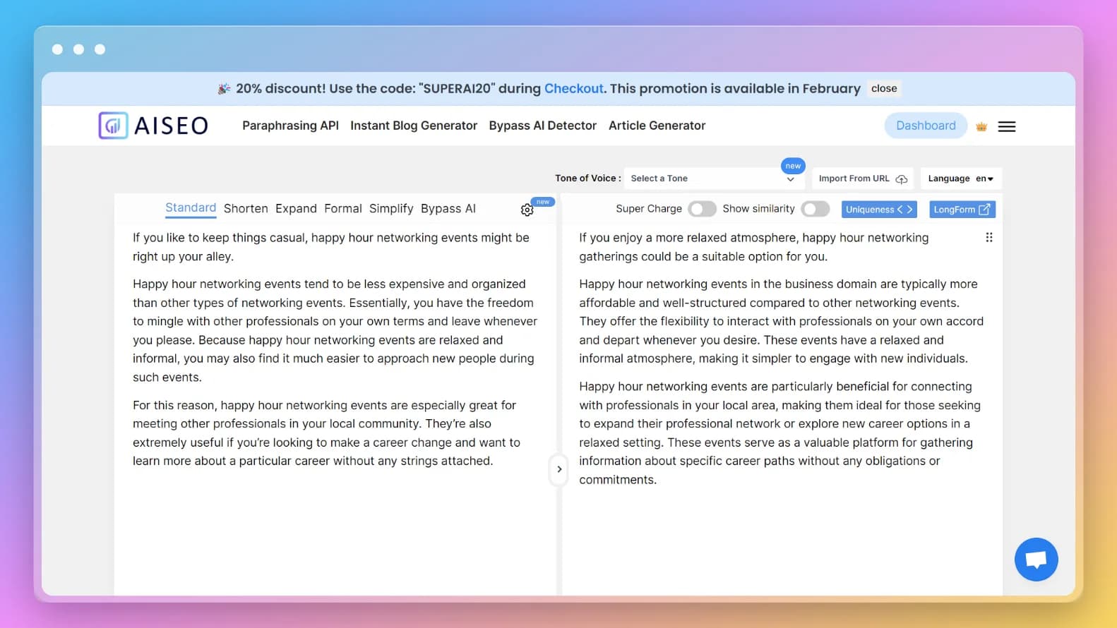 Rephrase text in seconds, not hours