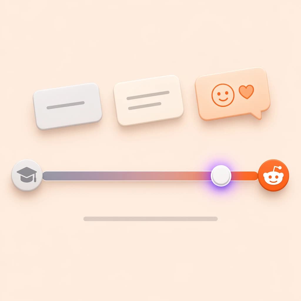 Reddit-native tone: formal phrasing rewritten to conversational Reddit style